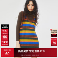 MLMR MY LIFE MY RULES秋裝新款女裝中裙背帶裙針織撞色條紋復古連衣裙M23307002 油綠色 XL