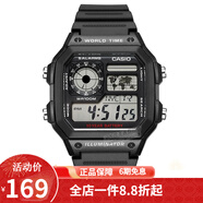 卡西歐（CASIO） 卡西歐(CASIO)小方塊數顯電子表狂飆安欣同款男防水學(xué)生運動(dòng)手表 黑盤(pán)橡膠帶AE-1200WH-1A