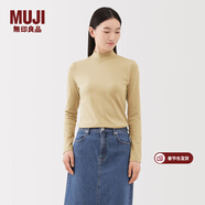 MUJI女式 起毛羅紋編織半高領(lǐng)長(cháng)袖T恤上衣打底衫女款內搭春秋女裝條紋 淺黃色 M （160/84A）