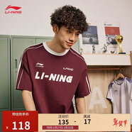 李寧短袖T恤寬松男女同款棉質(zhì)圓領(lǐng)足球元素運動(dòng)上衣AHSU657