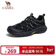 駱駝（CAMEL）踏山男士戶(hù)外登山復古皮面休閑低幫徒步鞋 G14A342696 夜黑色 44