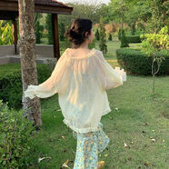 FSHE冰絲女夏2025配吊帶裙子外搭披肩小外套雪紡開(kāi)衫潮 杏色 M