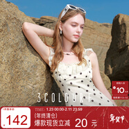 三彩2025夏季新款波點(diǎn)連衣裙蕾絲拼接A字裙無(wú)袖長(cháng)裙浪漫F