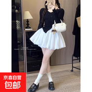 2026夏季高腰A字裙蓬蓬裙撞色格子花苞裙氣質(zhì)時(shí)尚小個(gè)子半身裙 白色 S S