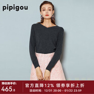 皮皮狗秋冬新款V領(lǐng)純色針織基礎內搭套頭打底衫毛衣長(cháng)袖純山羊絨衫女士 810鐵灰 M /100