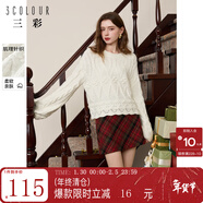 三彩冬款絞花毛衣純色圓領(lǐng)燈籠袖針織衫寬松毛衫套頭復古 米白色 XL 170/92A