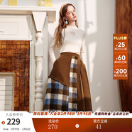 兩三事理想國度 2025春季新款文藝風(fēng)格子毛呢拼接高腰半身裙長(cháng)裙 咖啡色 S