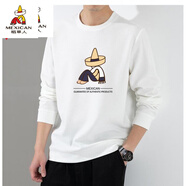 稻草人（MEXICAN）男士長(cháng)袖t恤棉T圓領(lǐng)春秋季寬松休閑潮牌上衣內搭打底衫潮牌T體恤 白色 M (50-55公斤)
