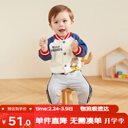 嘟嘟家男童春秋棒球服女童春季上衣寶寶外套韓版兒童新款衣服 藏青袖 90