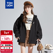 唐獅（TonLion）2025針織外套女休閑衛衣開(kāi)衫連帽上衣 無(wú)絨款黑色/一批 M