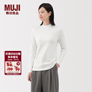 MUJI女式 起毛羅紋編織半高領(lǐng)長(cháng)袖T恤上衣打底衫女款內搭春秋女裝條紋 白色 5A M （160/84A）