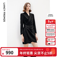 朗姿設計感a字裙秋季西裝裙法式氣質(zhì)新款高級感黑色連衣裙 黑色 S