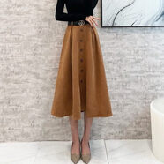 小紅書(shū)港風(fēng)麂皮絨半身裙2026秋裝新款富家千金小香風(fēng)a字裙覆 咖啡色半身裙(腰帶) S