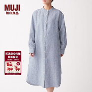 MUJI MUJI 女式 法國亞麻水洗 立領(lǐng)連衣裙 BCL05C0S 深海軍藍X條紋 XL