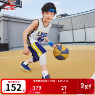 李寧童裝兒童運動(dòng)套裝男小大童個(gè)性速干寬松籃球專(zhuān)業(yè)比賽套裝YATV137 【137】標準白/破浪藍-1 170