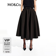 MO&Co.半身裙春黑色機能風(fēng)高腰蓬松小黑裙附腰帶MBE1SKT032 黑色 S