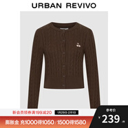 UR2025秋季新款女裝休閑絞花肌理櫻桃刺繡針織開(kāi)衫UYY950116 咖棕 S