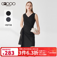 G2000女裝連衣裙2025年春季新款V領(lǐng)不規則收腰顯瘦時(shí)尚潮流連身裙21731 黑色/99 XS /32