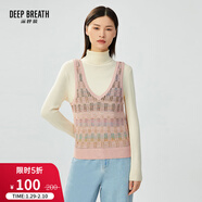 深呼吸DEEP BREATH女裝V領(lǐng)格紋拼色造型純棉針織衫馬甲A300360 粉豎紋 S (2)