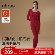 ubras【劉雯同款】倍暖羽絨化親膚含羊毛肌底衣女秋冬保暖秋衣褲 倍暖套裝-絲絨紅色 L