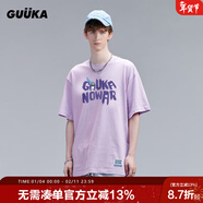 古由卡（GUUKA）xSANK嘻哈潮牌t恤男士短袖夏季情侶裝明星同款休閑寬松五分半截袖 淺紫色 F4661 M