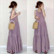 乘雀休閑時(shí)尚連衣裙夏季新款日韓女裝小清晰長(cháng)裙無(wú)袖拼接顯瘦系帶連衣 淺紫色 均碼
