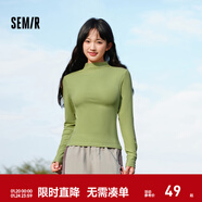 森馬（Semir）長(cháng)袖t恤女短款半高領(lǐng)薄絨輕暖打底衫2024冬新款純色修身抓絨內搭 橄欖綠40874 XS