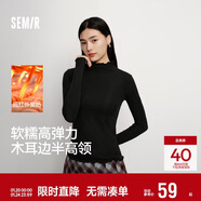 森馬（Semir）長(cháng)袖T恤女半高領(lǐng)緊身冬季2025發(fā)熱抓絨木耳邊打底衫109725101013