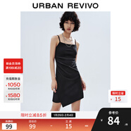 UR夏季新款女裝潮流不規則下擺收褶吊帶連衣裙UWV740053 正黑 S