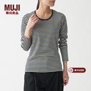 MUJI MUJI 女式 彈力羅紋編織長(cháng)袖T恤打底衫上衣女款內搭春秋BBC03A1A 淺米色X圖案 XXL (170/96A)