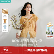 茵曼（INMAN）【苧麻】清麻系列炒色襯衫t恤女裝2026夏季新款短袖上衣 淺橙色 -18424248H M