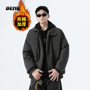 OEMG  美式咖色夾棉加厚皮衣外套男士秋冬季飛行夾克潮牌寬松棒球服 DY2486深灰色 【棉服款】 L [建議100-110斤]