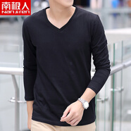 南極人（Nanjiren）潮流男士長(cháng)袖t恤純棉V領(lǐng)2025新款上衣服男裝秋季純色白體恤打底衫 長(cháng)袖V領(lǐng)黑色 M