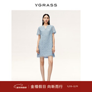 VGRASS維格娜絲25年夏季新款歐根紗鑲拼層次蕾絲連衣裙VSL2Q2787A 空氣藍色 M