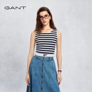 GANT/甘特2026春夏新款女士圓領(lǐng)橫條紋無(wú)袖針織背心短款休閑上衣 409-藏藍白條 XL