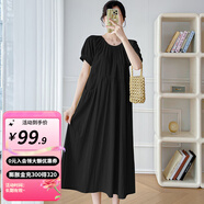 婧麒（JOYNCLEON）孕婦裝夏季連衣裙2025新款雪紡寬松顯瘦口袋長(cháng)裙大碼減齡孕婦裙子 黑色 M