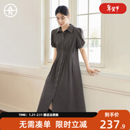 對白【AN大碼系列】萊賽爾高級感襯衫連衣裙夏季微胖mm翻領(lǐng)泡泡袖裙子 深咖色 M 建議體重110-125