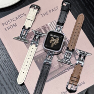 炫戴 適用iwatchs11表帶針扣s10/s9/s8蘋(píng)果手表s7金屬6拼接5真皮4表帶applewatch3代SE手表帶ultra3 滑梯閃鉆金屬表帶-米白銀扣 42mm適用Apple Watch 