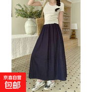 2026春季法式波點(diǎn)a字半身裙子女寬松仙女公主蛋糕中長(cháng)裙顯瘦垂感 藏青色(有內襯和口袋) XL XL