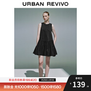 UR2025春季新款女裝多系帶拼接壓褶無(wú)袖連衣裙UYU750051 黑色 M