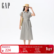 蓋璞女裝2025夏季新款亞麻混紡無(wú)彈襯衫翻領(lǐng)收腰長(cháng)款連衣裙765871