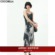 COCOBELLA水墨暈染V領(lǐng)吊帶裙女夏針織坑條側開(kāi)叉長(cháng)裙FR560 國風(fēng)暈染 S