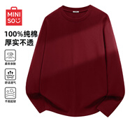 名創(chuàng  )優(yōu)品（MINISO）初秋純棉打底衫男春秋重磅圓領(lǐng)內搭上衣男女生百搭純色長(cháng)袖T恤潮 酒紅(純色) XL 180(不起球不掉色)