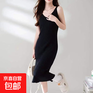 針織裙吊帶裙連衣裙韓版慵懶風(fēng)中長(cháng)款A字裙內搭大衣毛衣裙 HM3 黑色 M