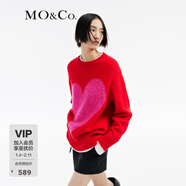 MO&Co.毛衣春秋撞色愛(ài)心含羊駝毛綿羊毛絨感慵懶紅色摩安珂新年紅 大紅色 S