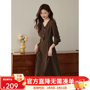 熙世界（sllsky）浪漫復古連衣裙女秋冬公主裙法式赫本生日禮裙子高級感本命年女裝 褐石茶棕 S