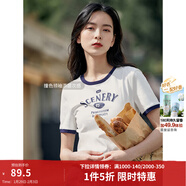 茵曼（INMAN）潮趣印花女裝圓領(lǐng)短袖T恤修身顯瘦套頭短款2026夏季新款上衣 月牙白 -18525987 S