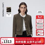 朗姿純羊毛復古設計感小香風(fēng)短款外套高級感上衣女秋季新款上衣 棕綠色 S