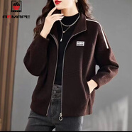 AEMAPE外套女士春秋小個(gè)子時(shí)尚寬松新款立領(lǐng)棒球服復古拉鏈開(kāi)衫上衣短款 咖啡色 常規 XL