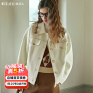 Olrain【5折】小香風(fēng)短外套女初秋新款寬松立體花邊夾克式上衣 奶油杏 L